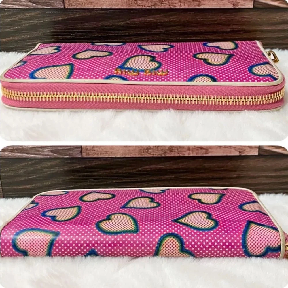 EUC MIU MIU Long Leather Wallet Purse Heart Zip Around Pink Leather Authentic - Picture 4 of 10